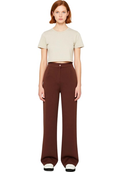 Kadın Dokuma Geniş Paça Pantolon Yüksek Bel Fonksiyonel Dayanıklı Kaliteli Konforlu Modern fırsatları