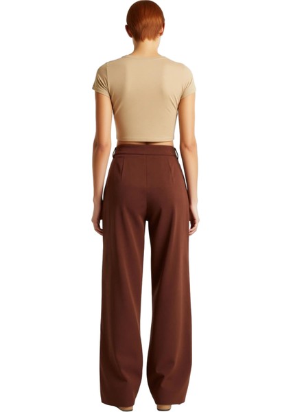 Kadın Dokuma Geniş Paça Pantolon Yüksek Bel Fonksiyonel Dayanıklı Kaliteli Konforlu Modern indirimleri