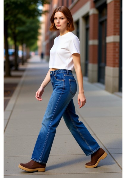Kadın Wide Leg Yüksek Bel Denim Pantolon Fonksiyonel Dayanıklı Kaliteli Konforlu Estetik Şık