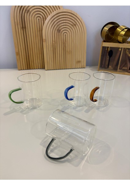 Renkli Kulplu Cam Bardak Seti - Kupa Seti - Renkli Çay Fincanı fiyatları