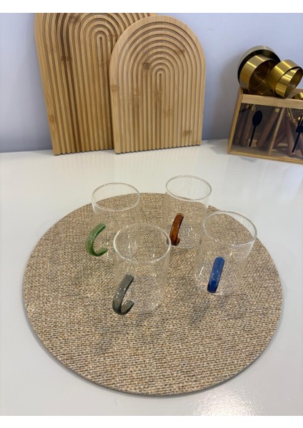 Renkli Kulplu Cam Bardak Seti - Kupa Seti - Renkli Çay Fincanı fırsatları