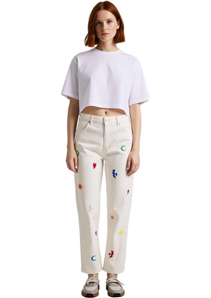 Kadın Nakışlı Straight Kesim Denim Pantolon Fonksiyonel Dayanıklı Kaliteli Konforlu Modern fırsatları