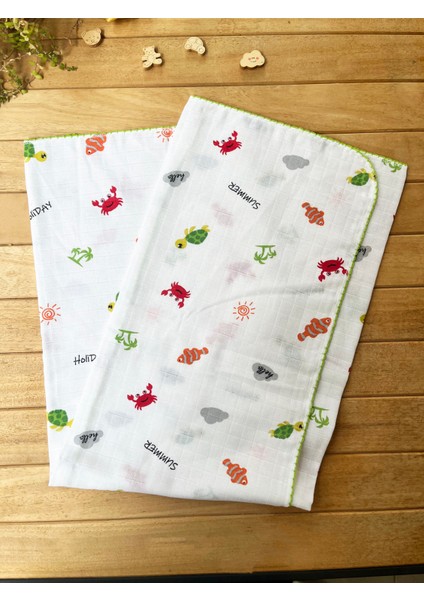 75X85CM Kenarı Oyalı Denizaltı Desenli Tek Katlı %100 Pamuk Müslin Battaniye fiyatları