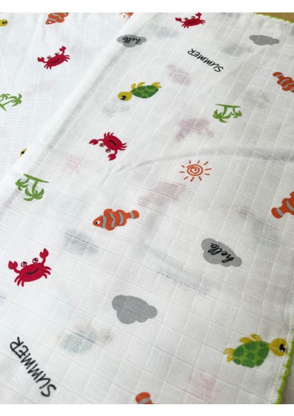 75X85CM Kenarı Oyalı Denizaltı Desenli Tek Katlı %100 Pamuk Müslin Battaniye modelleri