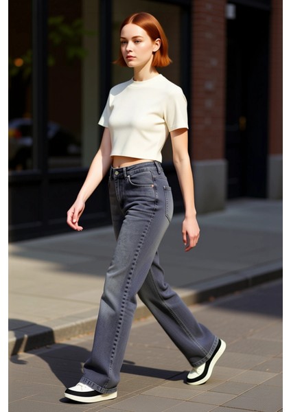 Kadın Yüksek Bel Flare Denim Pantolon Cool & Comfort Fonksiyonel Dayanıklı Kaliteli Modern