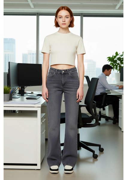 Kadın Yüksek Bel Flare Denim Pantolon Cool & Comfort Fonksiyonel Dayanıklı Kaliteli Modern fiyatları