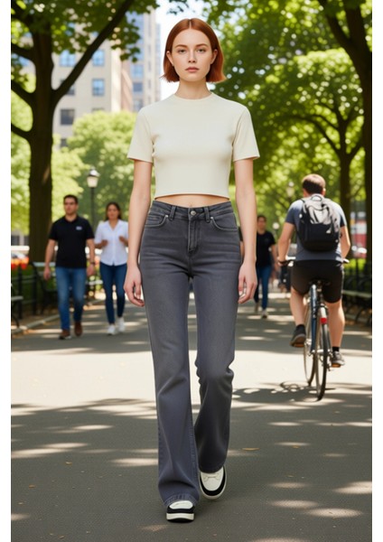 Kadın Yüksek Bel Flare Denim Pantolon Cool & Comfort Fonksiyonel Dayanıklı Kaliteli Modern modelleri