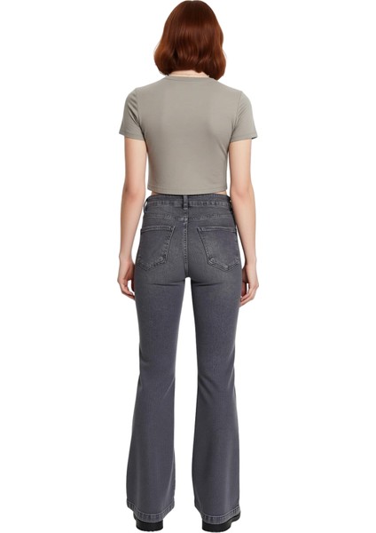 Kadın Yüksek Bel Flare Denim Pantolon Cool & Comfort Fonksiyonel Dayanıklı Kaliteli Modern indirimleri