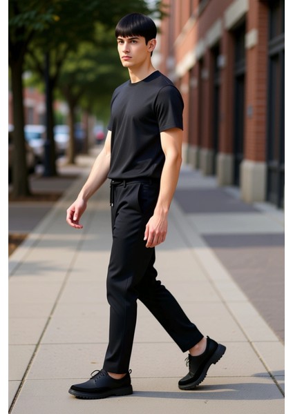 Erkek Dar Paça Yüksek Bel Dokuma Pantolon Fonksiyonel Dayanıklı Kaliteli Konforlu Estetik Şık