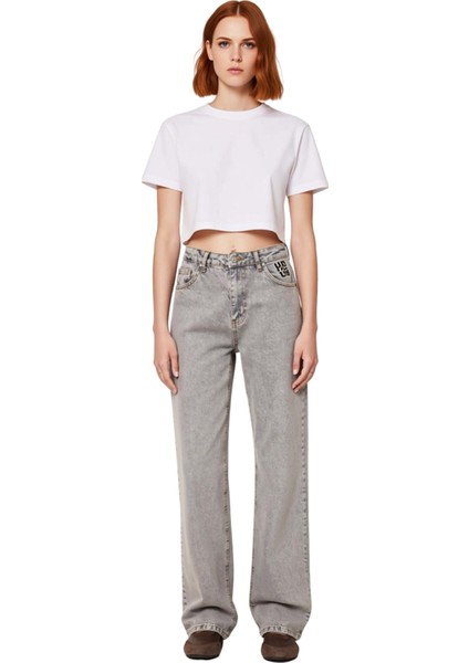 Kadın Yüksek Bel Wide Leg Denim Pantolon Fonksiyonel Dayanıklı Kaliteli Konforlu Estetik Şık