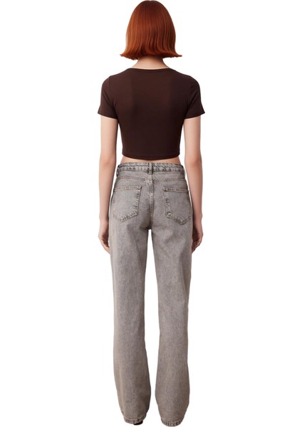 Kadın Yüksek Bel Wide Leg Denim Pantolon Fonksiyonel Dayanıklı Kaliteli Konforlu Estetik Şık fiyatları