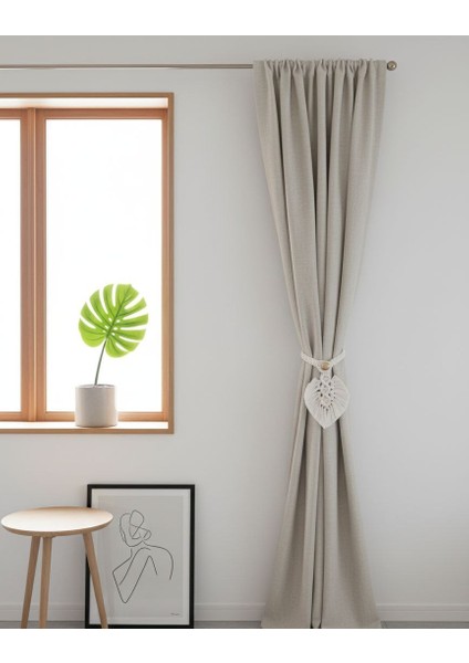 Ekru Yaprak Temalı Makrome Perde Tutucu 1 Adet modelleri