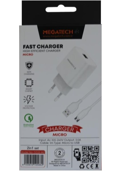 CC01 (CC22-M3 ) 2in1 5V-3.0 Ev Şarj+ Micro Kablo Hızlı Şarj