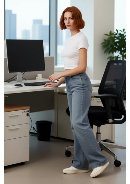 Kadın Açık Yüksek Bel Geniş Paça Denim Pantolon Fonksiyonel Dayanıklı Kaliteli Konforlu Şık fiyatları