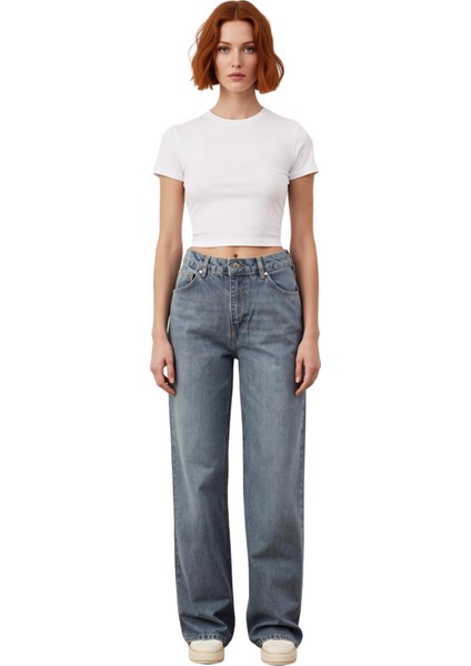 Kadın Açık Yüksek Bel Geniş Paça Denim Pantolon Fonksiyonel Dayanıklı Kaliteli Konforlu Şık fırsatları