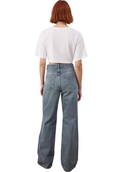 Kadın Açık Yüksek Bel Geniş Paça Denim Pantolon Fonksiyonel Dayanıklı Kaliteli Konforlu Şık indirimleri