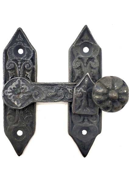 Antika Tarz Dekoratif Pirinç Kapı, Pencere Mandalı - 86x72 mm, Oksit