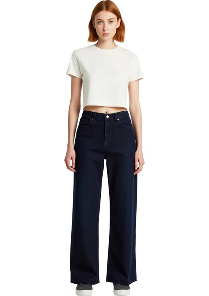 Kadın Yüksek Bel Kesimli Wide Leg Jean Pantolon Fonksiyonel Dayanıklı Kaliteli Konforlu Şık