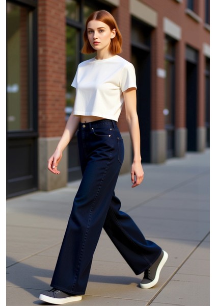 Kadın Yüksek Bel Kesimli Wide Leg Jean Pantolon Fonksiyonel Dayanıklı Kaliteli Konforlu Şık fırsatları