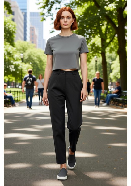 Kadın Antrasit Yüksek Bel Havuç Kesim Pantolon Fonksiyonel Dayanıklı Kaliteli Konforlu Şık fiyatları