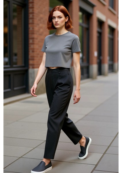 Kadın Antrasit Yüksek Bel Havuç Kesim Pantolon Fonksiyonel Dayanıklı Kaliteli Konforlu Şık modelleri