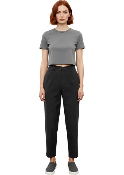 Kadın Antrasit Yüksek Bel Havuç Kesim Pantolon Fonksiyonel Dayanıklı Kaliteli Konforlu Şık fırsatları