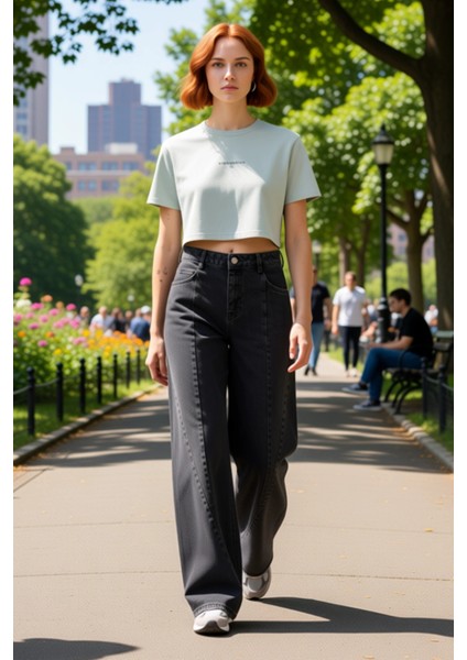 Kadın Dikiş Detaylı Geniş Paça Denim Pantolon Fonksiyonel Dayanıklı Kaliteli Konforlu Spor modelleri