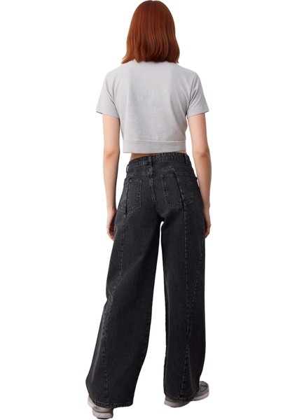 Kadın Dikiş Detaylı Geniş Paça Denim Pantolon Fonksiyonel Dayanıklı Kaliteli Konforlu Spor indirimleri