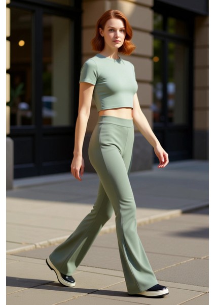 Kadın Yüksek Bel Esnek Ispanyol Paça Fitilli Örme Pantolon Fonksiyonel Dayanıklı Kaliteli Şık modelleri