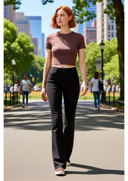 Kadın Yüksek Bel Flare Denim Pantolon Fonksiyonel Dayanıklı Kaliteli Konforlu Estetik Spor modelleri