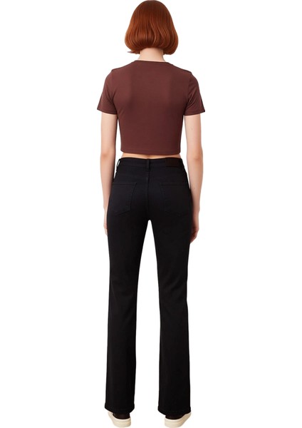 Kadın Yüksek Bel Flare Denim Pantolon Fonksiyonel Dayanıklı Kaliteli Konforlu Estetik Spor indirimleri