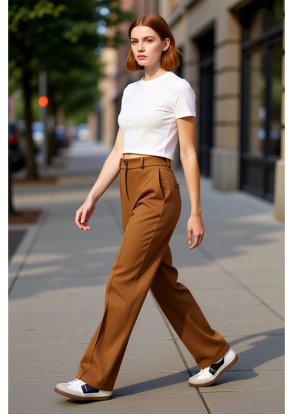 Kadın Yüksek Bel Düz Süet Pantolon Fonksiyonel Dayanıklı Kaliteli Konforlu Estetik Premium