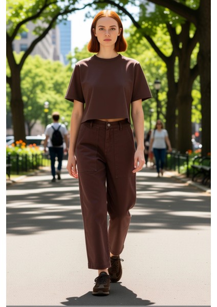 Kadın Yüksek Bel Bol Kesim Cep Detaylı Kargo Pantolon Fonksiyonel Dayanıklı Kaliteli Rahat fırsatları