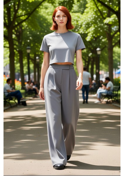 Kadın Yüksek Bel Pileli Geniş Paça Pantolon Fonksiyonel Dayanıklı Kaliteli Konforlu Modern modelleri