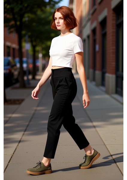 Kadın Cigarette Kesim Bel Dikiş Detaylı Dokuma Pantolon Fonksiyonel Dayanıklı Kaliteli Şık