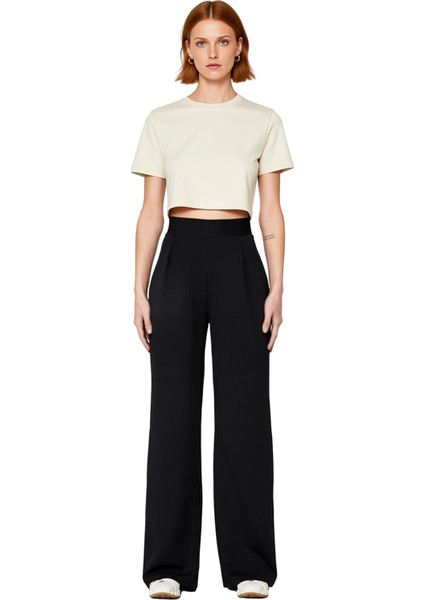 Kadın Pileli Geniş Paça Örme Pantolon Fonksiyonel Dayanıklı Kaliteli Konforlu Estetik Spor fırsatları