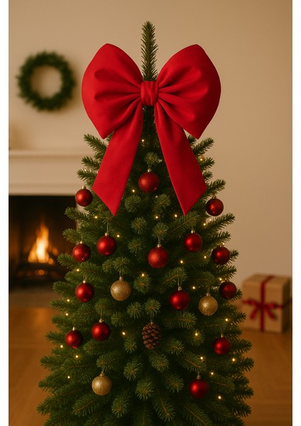 Kurdele Orta Yıllbaşı Ağaç Süs Noel Kırmızı Fiyonk 37X40CM modelleri