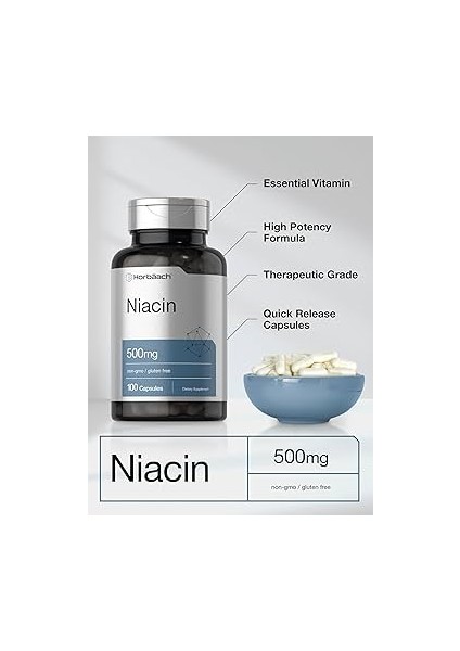 Horbäach Niacin With Flushing Vitamin B3 500MG 100 Caps