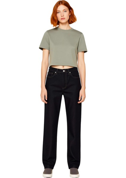 Kadın Yüksek Bel Düz Kesim Denim Pantolon Fonksiyonel Dayanıklı Kaliteli Konforlu Estetik Şık fırsatları