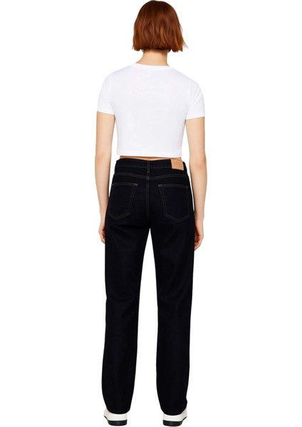 Kadın Yüksek Bel Düz Kesim Denim Pantolon Fonksiyonel Dayanıklı Kaliteli Konforlu Estetik Şık indirimleri