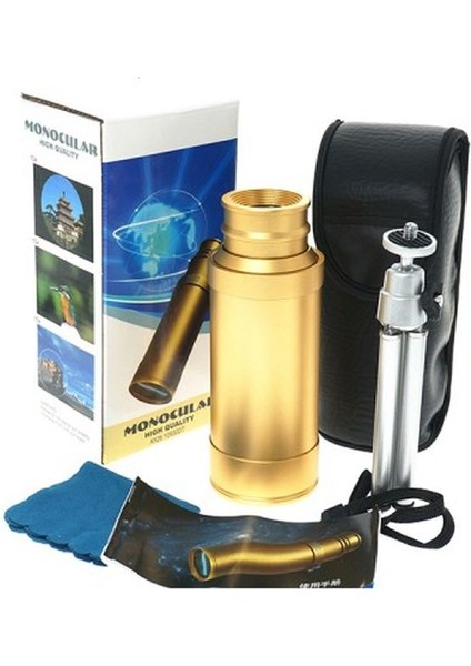 50X50 Panda Metal Gövde Tek Gözle Büyük Mercek Korsan Dürbün Gold