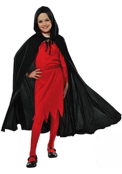 Kapşonlu Siyah Pelerin - Şapkalı Pelerin 90 cm