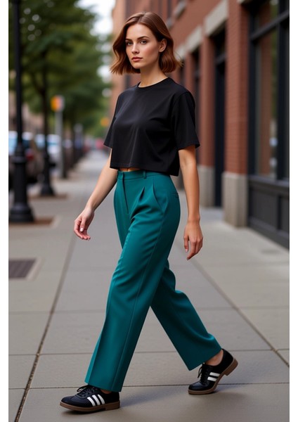 Kadın Straight Fit Dokuma Kumaş Pantolon Fonksiyonel Dayanıklı Kaliteli Konforlu Estetik Şık modelleri