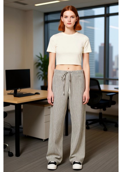 Kadın Çok Renkli Çizgili Geniş Paça Pantolon Fonksiyonel Dayanıklı Kaliteli Konforlu Rahat fiyatları