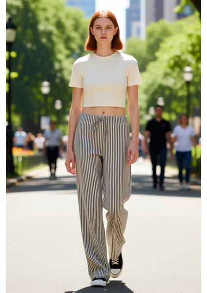 Kadın Çok Renkli Çizgili Geniş Paça Pantolon Fonksiyonel Dayanıklı Kaliteli Konforlu Rahat modelleri