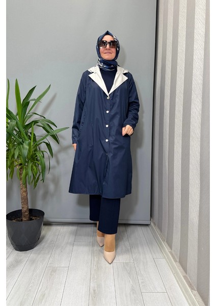 Çift Taraflı Hafif Yumoş Mont Lacivert-Ekru T25PF-8012