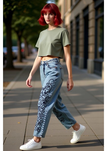 Kadın Işlemeli Yüksek Bel Bol Kesim Kot Pantolon Fonksiyonel Dayanıklı Kaliteli Konforlu Şık indirimleri