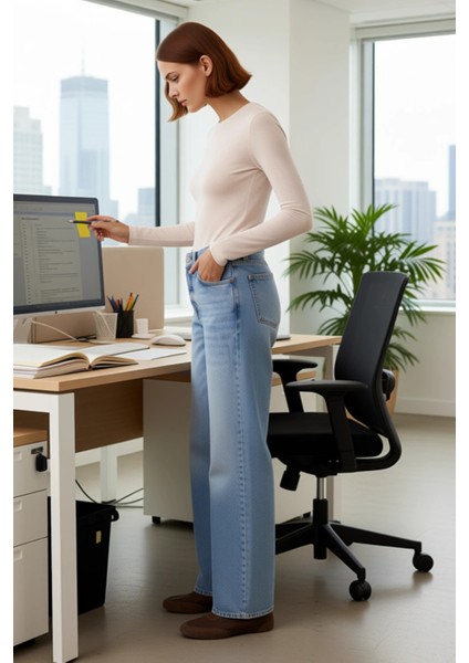 Kadın Yüksek Bel Geniş Paça Denim Pantolon Fonksiyonel Dayanıklı Kaliteli Konforlu Estetik fiyatları