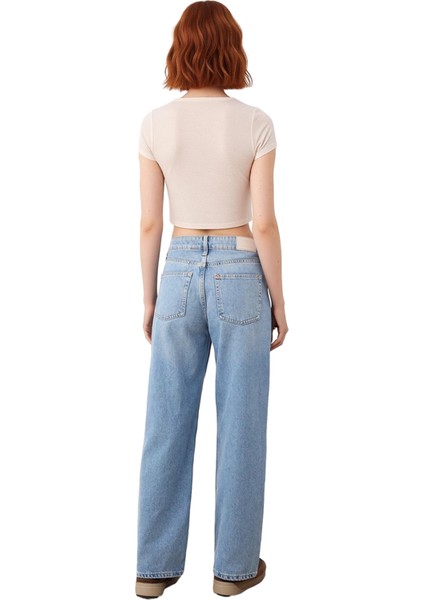 Kadın Yüksek Bel Geniş Paça Denim Pantolon Fonksiyonel Dayanıklı Kaliteli Konforlu Estetik indirimleri