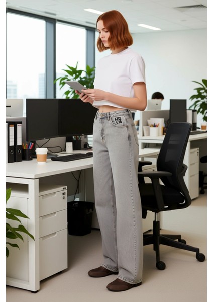 Kadın Yüksek Bel Geniş Paça Denim Pantolon Fonksiyonel Dayanıklı Kaliteli Konforlu Estetik fiyatları